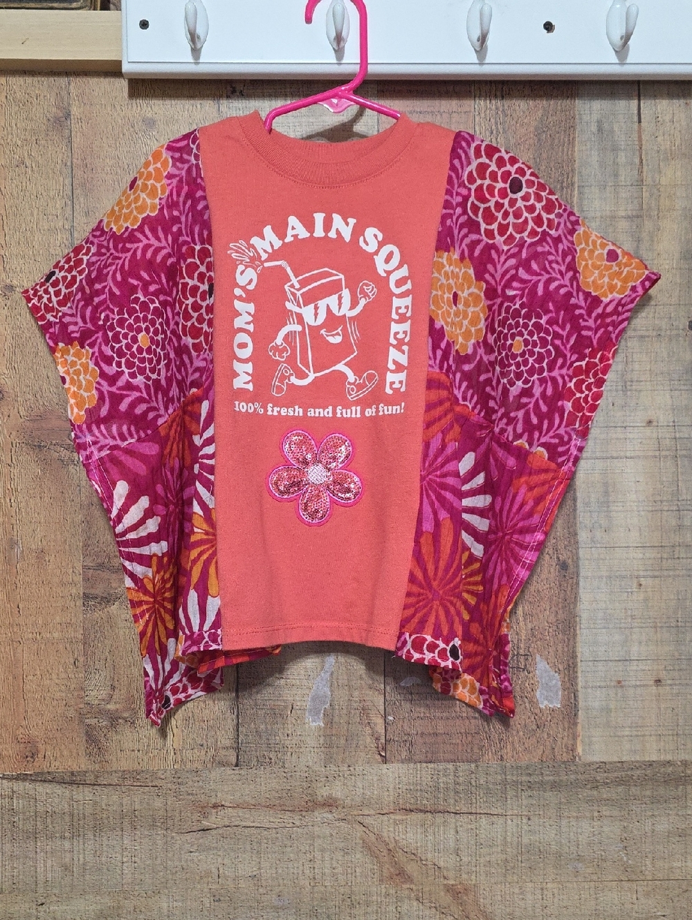 Kid's Upcycled Mom's Main Squeeze Coral & Fuchsia Graphic Poncho Tee
